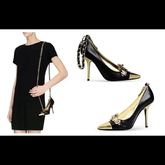 Moschino Bag High Heels Shoes Black And Gold Rare And Collectible -Jeremy Scott - Picture 8 of 8
